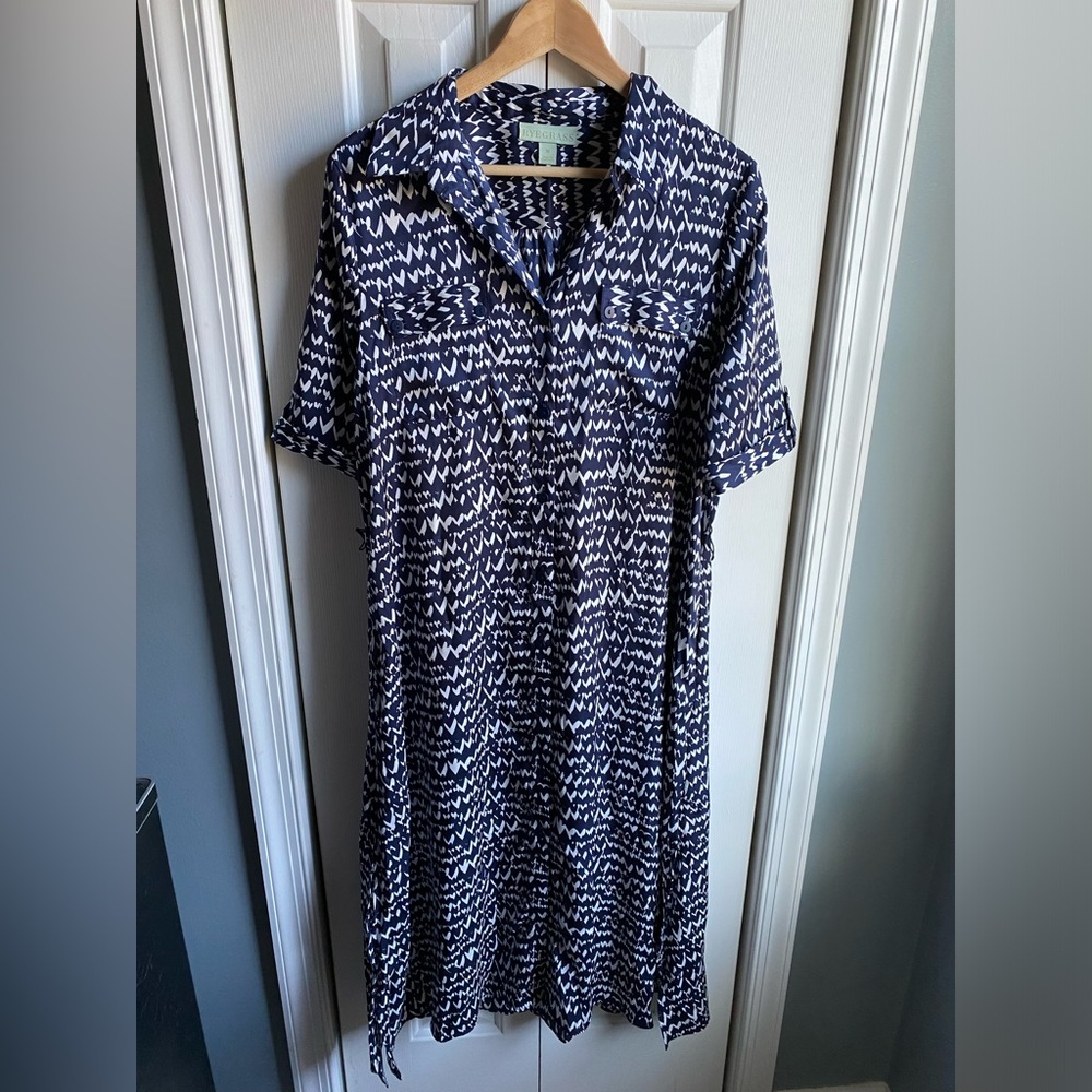 Ryegrass Womens Navy White Short Sleeve Collared Maxi Dress Size Medium *READ